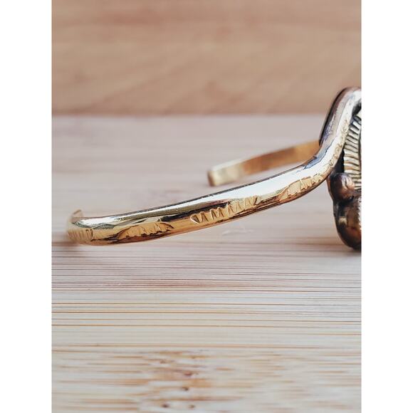 Navajo Turquoise Sterling Silver GF Gold Filed Cuff Bracelet Small 6.75in - Picture 7 of 9